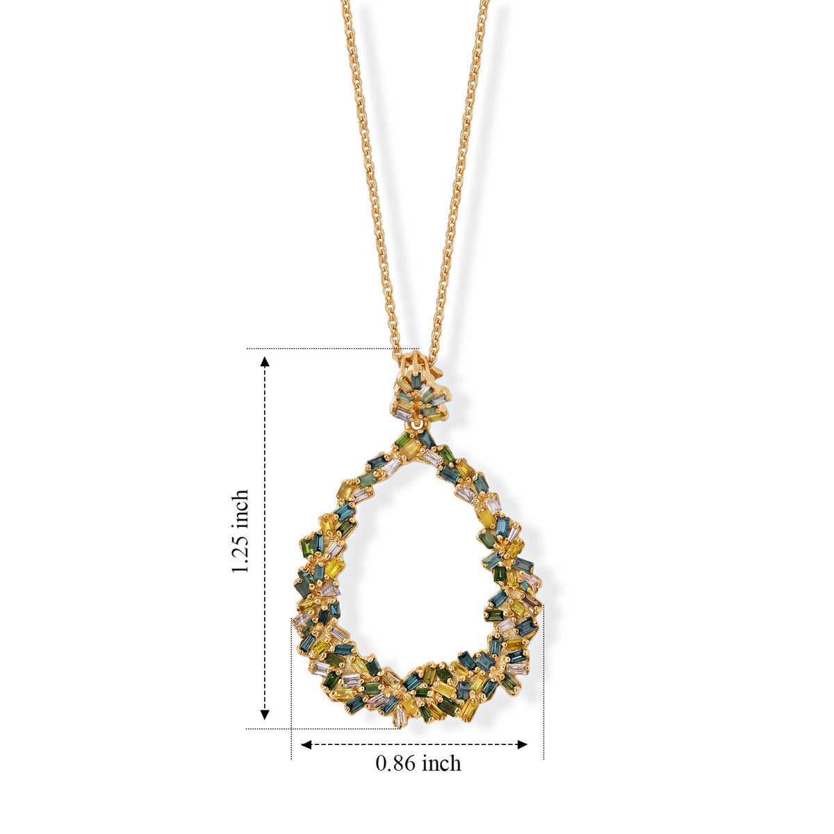 Live From Vicenza GP Royal Art Deco Collection - Multi Diamond &amp; Blue Sapphire Floral Teardrop Pendant with Chain (Size 20) in 18K Vermeil Yellow Gold Plated Sterling Silver 4484232 5