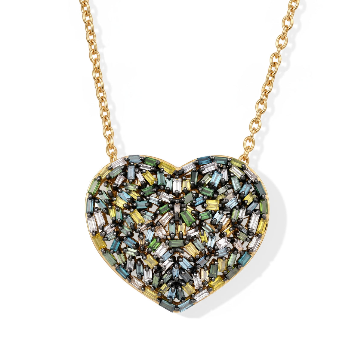 GP Amore Collection - Multi Diamond &amp; Blue Sapphire Heart Pendant with Chain (Size 20) in 18K Vermeil Yellow Gold Plated Sterling Silver 1.05 Ct. 4484233 0