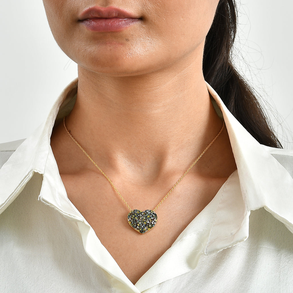 GP - Multi Diamond & Blue Sapphire Pendant with Chain (Size 20) in 18K Vermeil Yellow Gold Plated Sterling Silver 1.05 Ct._4484233_1