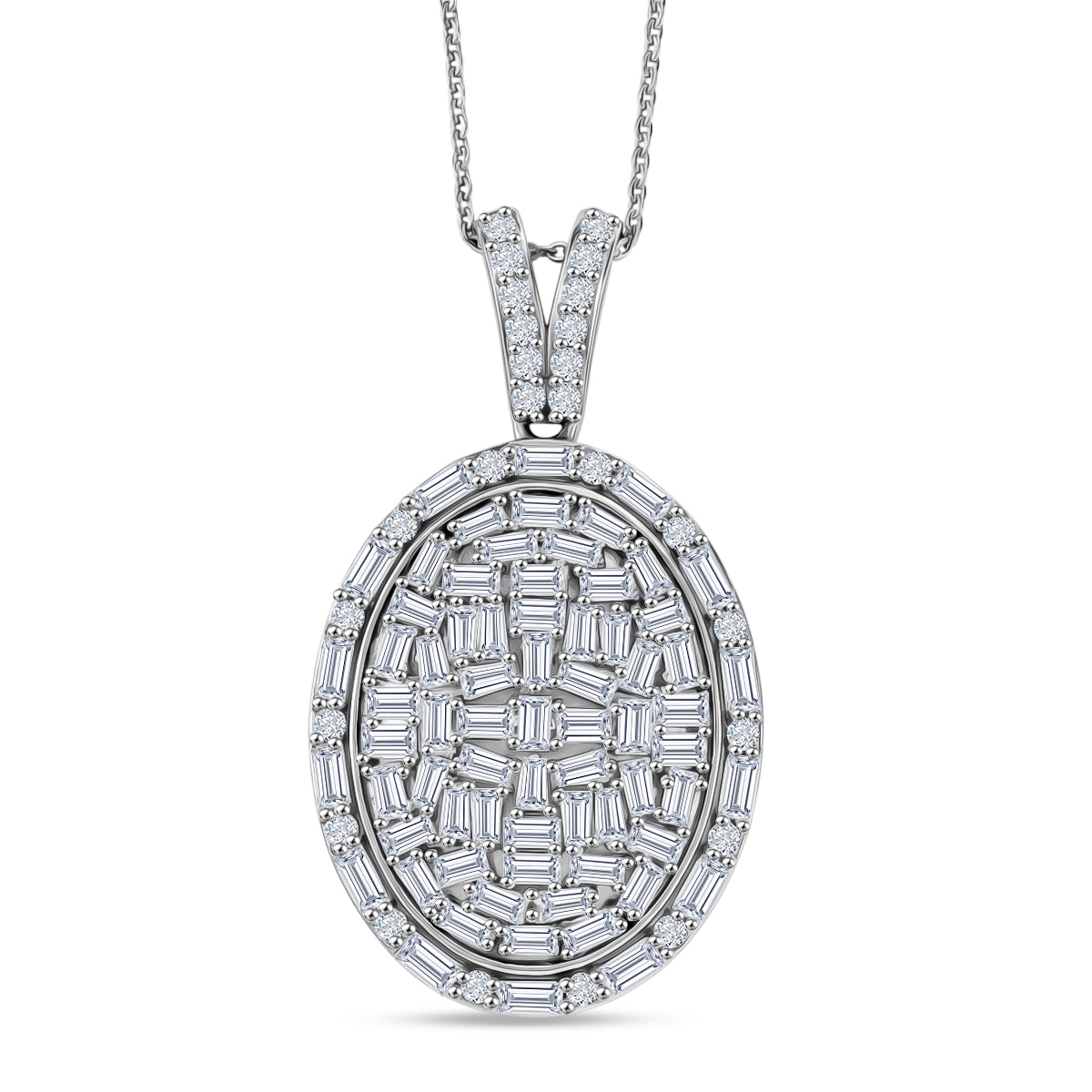 D'Joy Moissanite Pendant with Chain (Size 20) in Rhodium Overlay Sterling Silver 3.20 Ct. 4484234 0