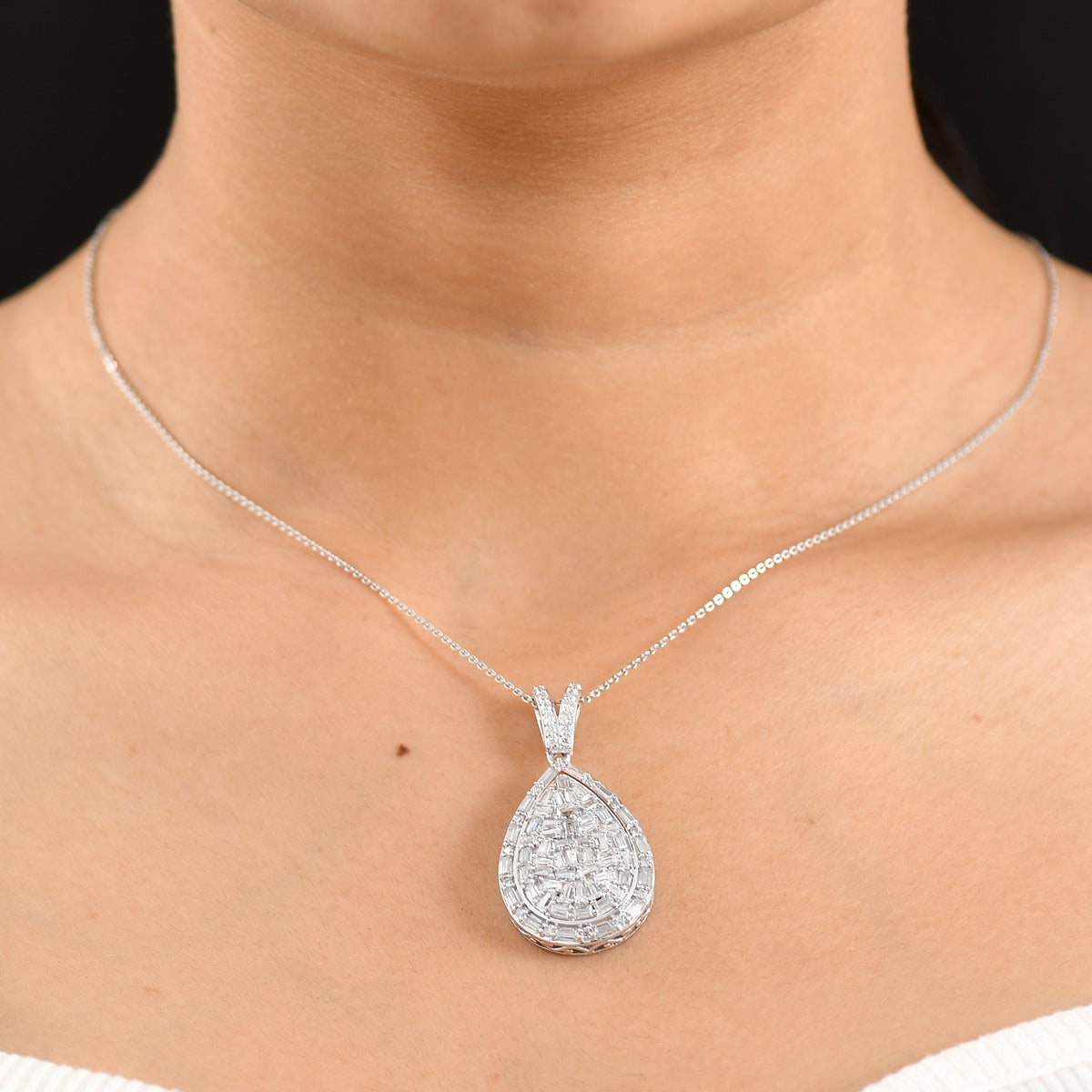 D'Joy Moissanite Pendant with Chain (Size 20) in Rhodium Overlay Sterling Silver 2.75 Ct. 4484240 1