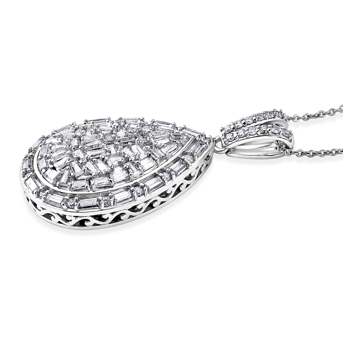 D'Joy Moissanite Pendant with Chain (Size 20) in Rhodium Overlay Sterling Silver 2.75 Ct. 4484240 3