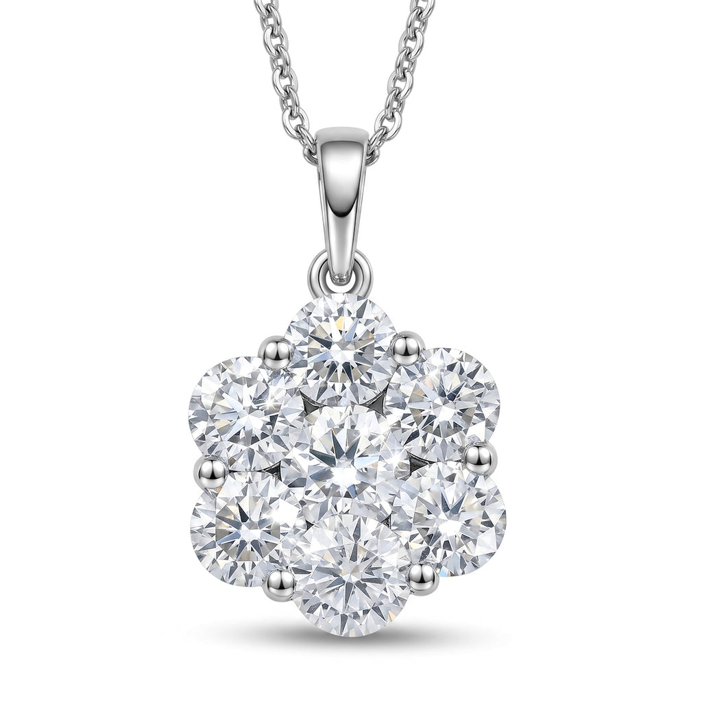 Royal Bali Collection - D'Joy Moissanite Pressure Set Pendant with Chain (Size 20) in Platinum Overlay Sterling Silver 2.00 Ct._4484244