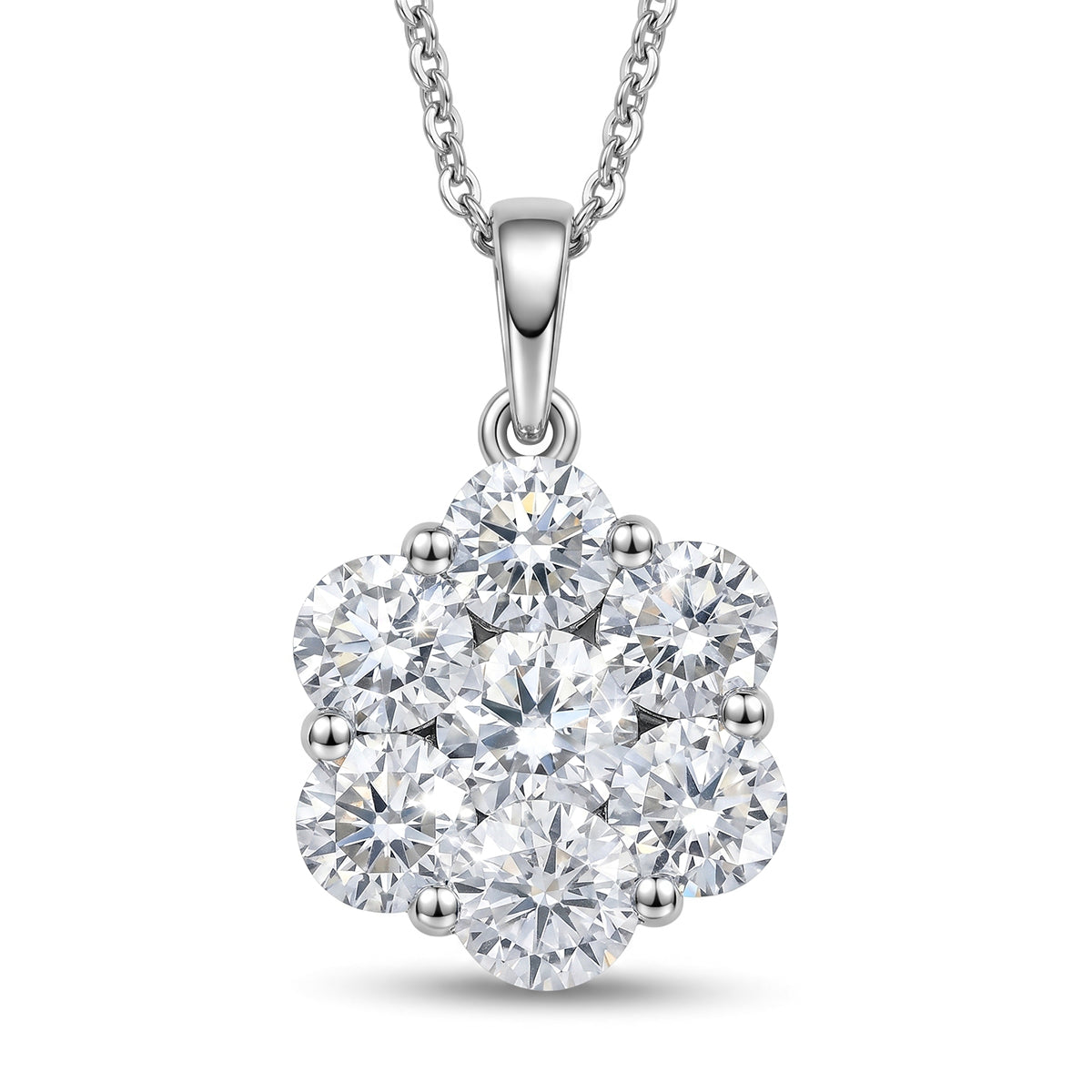 D'Joy Moissanite Pressure Set Pendant with Chain (Size 20) in Platinum Overlay Sterling Silver 2.00 Ct. V32519206 0