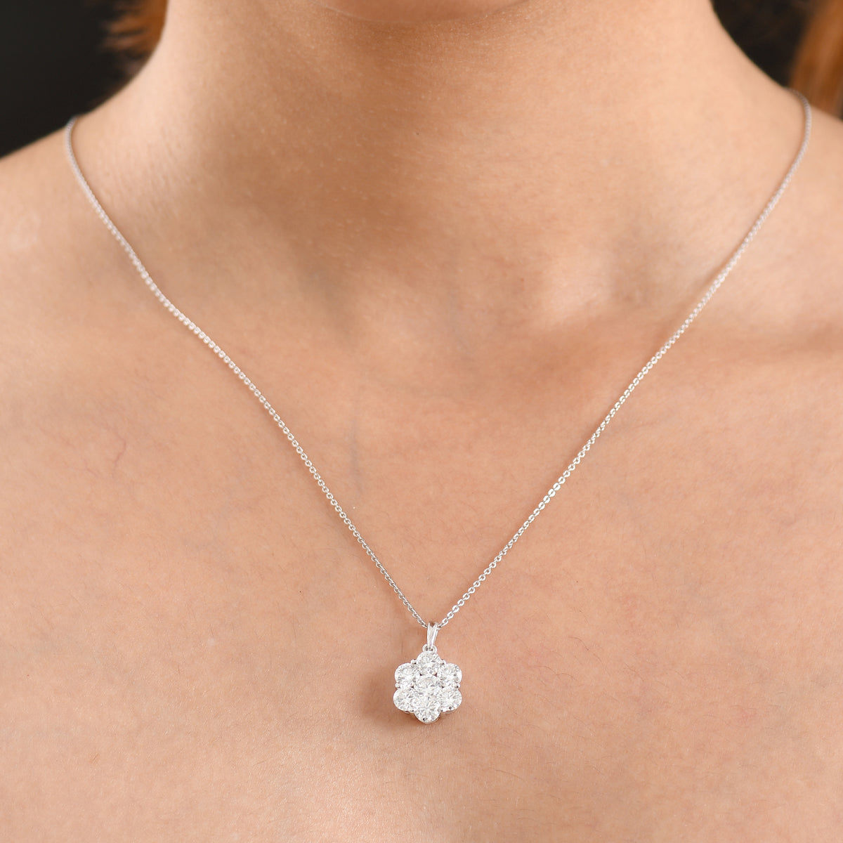 D'Joy Moissanite Pressure Set Pendant with Chain (Size 20) in Platinum Overlay Sterling Silver 2.00 Ct. V32519206 2