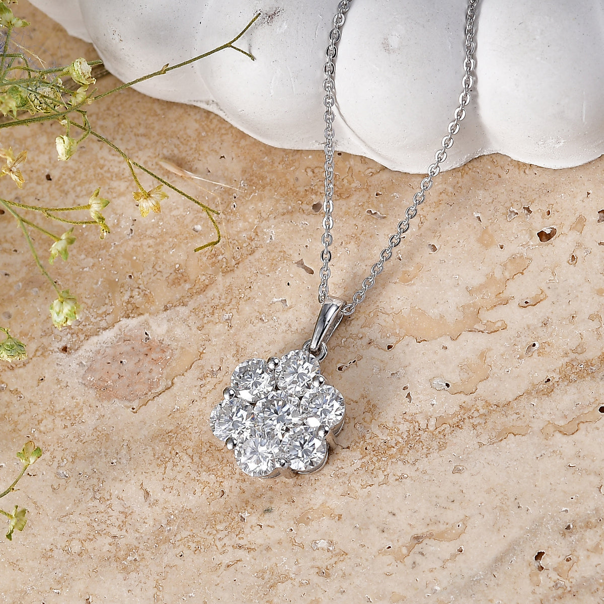 D'Joy Moissanite Pressure Set Pendant with Chain (Size 20) in Platinum Overlay Sterling Silver 2.00 Ct. V32519206 3