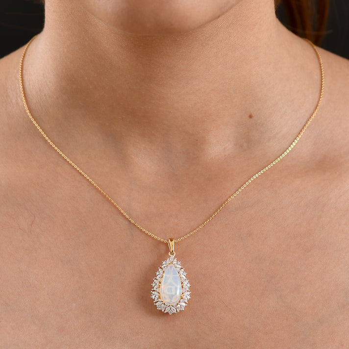 D'Joy - Ethiopian Opal &amp; Moissanite Halo Pendant with Chain (Size 20) in 18K Vermeil Yellow Gold Plated Sterling Silver 5.24 Ct. 4484569 2