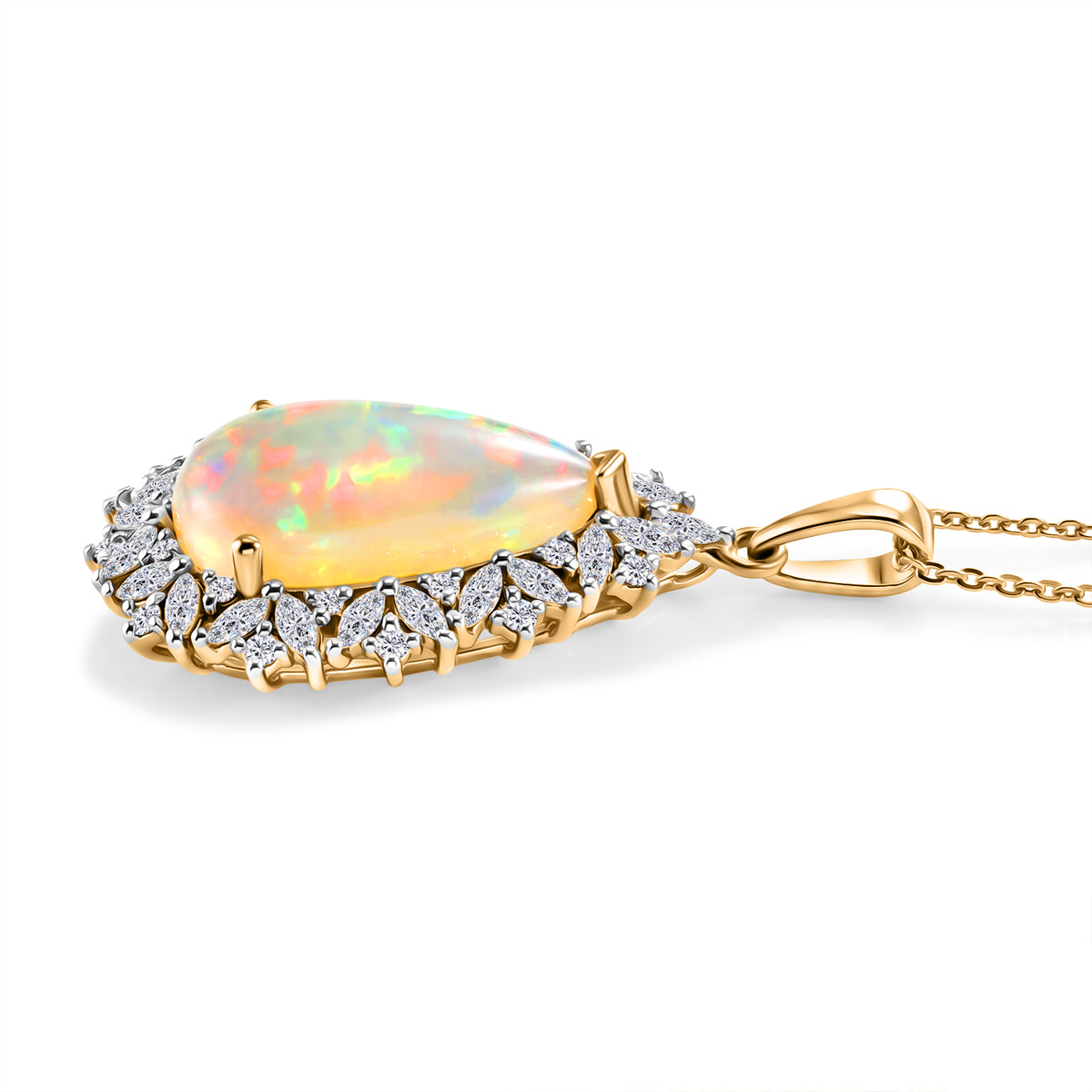D'Joy AAA 5.2 Ct. Ethiopian Opal, Moissanite Halo Pendant with Chain (Size 20) in 18K Vermeil Yellow Gold Plated Sterling Silver V32717608 4