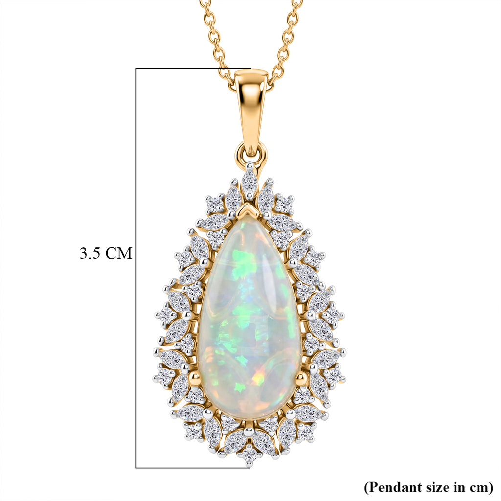 Ethiopian Opal,  Moissanite Pendant with Chain (Size 20) in 18K YG Vermeil Sterling Silver 1.15 ct  Silver Wt. 5.75 Gms  5.260  Ct._4484569_5