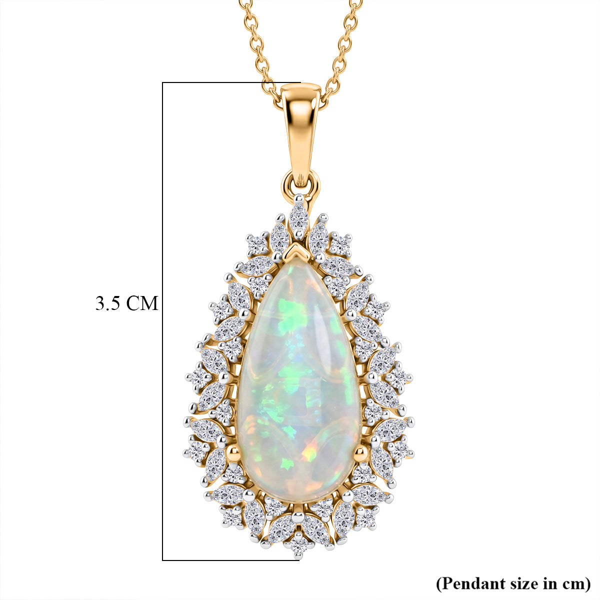 D'Joy AAA 5.2 Ct. Ethiopian Opal, Moissanite Halo Pendant with Chain (Size 20) in 18K Vermeil Yellow Gold Plated Sterling Silver V32717608 6
