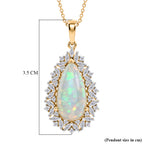 Ethiopian Opal,  Moissanite Pendant with Chain (Size 20) in 18K YG Vermeil Sterling Silver 1.15 ct  Silver Wt. 5.75 Gms  5.260  Ct._4484569_5
