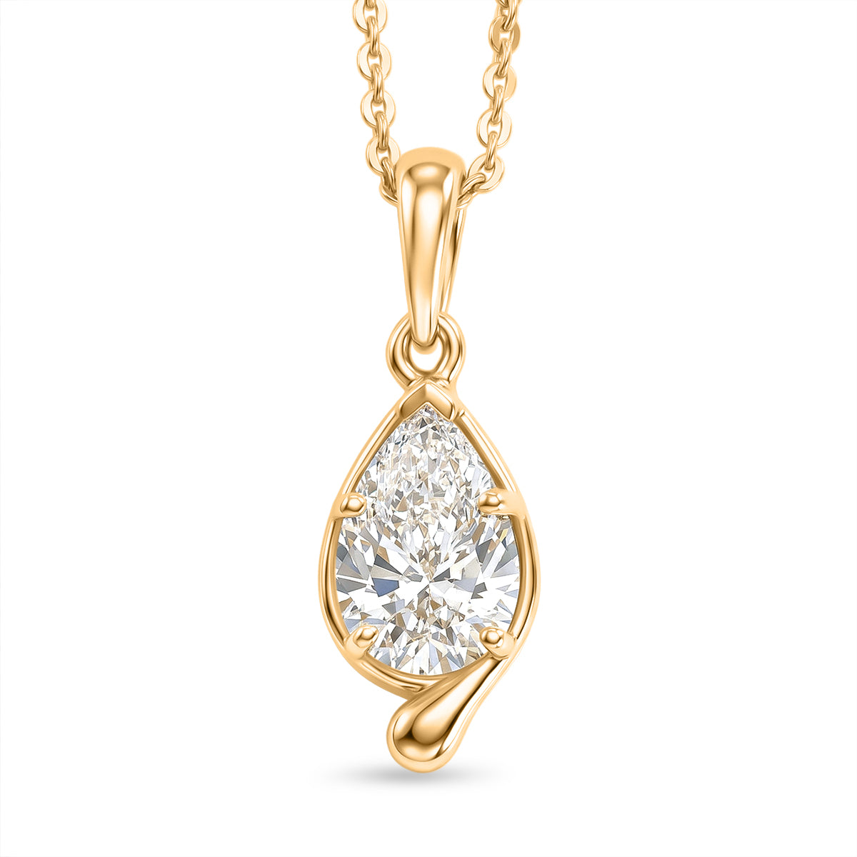 Lucy Q - SGL Certified Lab Grown Diamond (SI/G-H) Pear Cut Solitaire Drop Pendant with Chain (Size 20) in 18K Vermeil Yellow Gold Plated Sterling Silver 1.00 Ct. 4484581 0