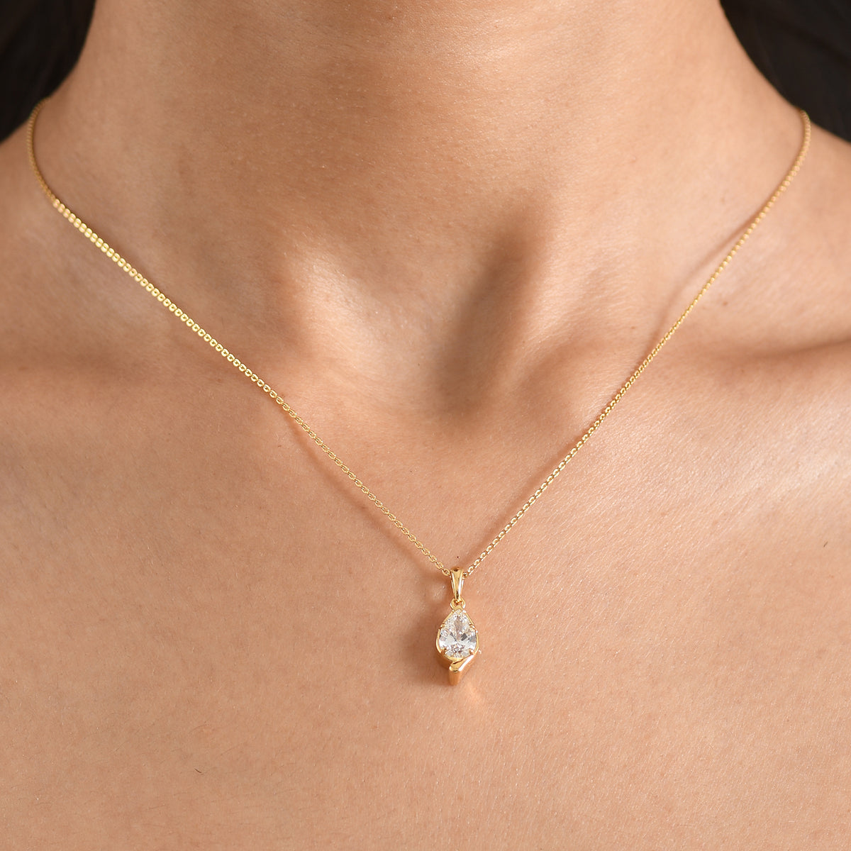 Lucy Q - SGL Certified Lab Grown Diamond (SI/G-H) Pear Cut Solitaire Drop Pendant with Chain (Size 20) in 18K Vermeil Yellow Gold Plated Sterling Silver 1.00 Ct. 4484581 2