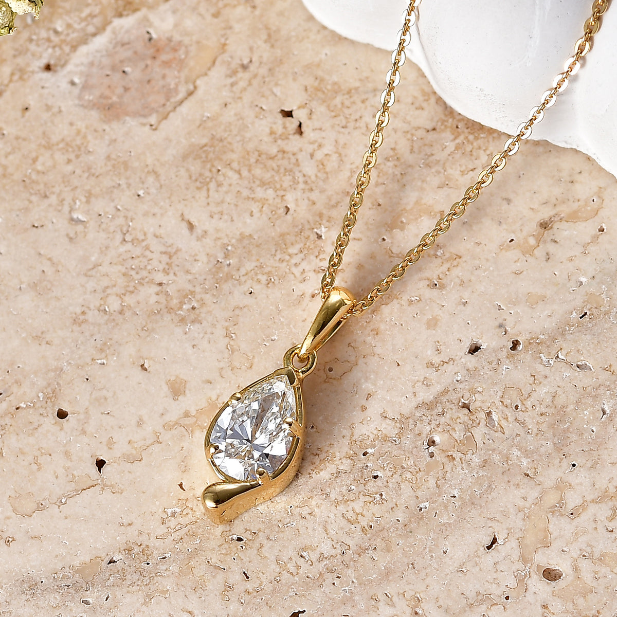 Lucy Q - SGL Certified Lab Grown Diamond (SI/G-H) Pear Cut Solitaire Drop Pendant with Chain (Size 20) in 18K Vermeil Yellow Gold Plated Sterling Silver 1.00 Ct. 4484581 3