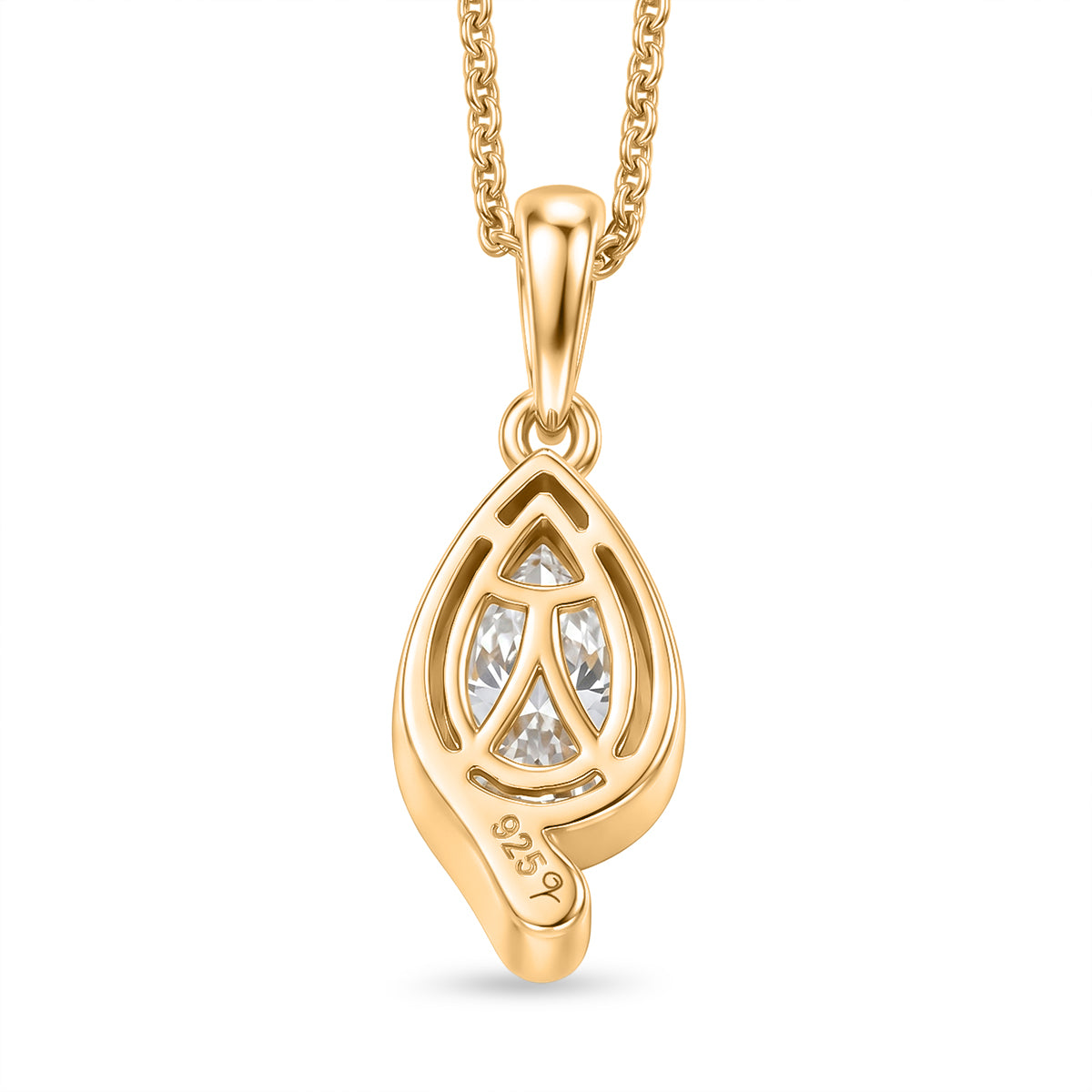 Lucy Q - SGL Certified Lab Grown Diamond (SI/G-H) Pear Cut Solitaire Drop Pendant with Chain (Size 20) in 18K Vermeil Yellow Gold Plated Sterling Silver 1.00 Ct. 4484581 5