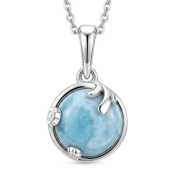 D'Joy - Natural Larimar &amp; White Zircon Drop Pendant with Chain (Size 20) in Platinum Overlay Sterling Silver 2.36 Ct. 4484609 1
