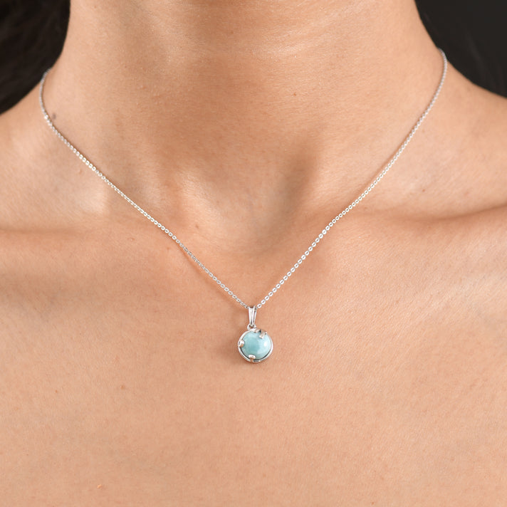 D'Joy - Natural Larimar &amp; White Zircon Drop Pendant with Chain (Size 20) in Platinum Overlay Sterling Silver 2.36 Ct. 4484609 2