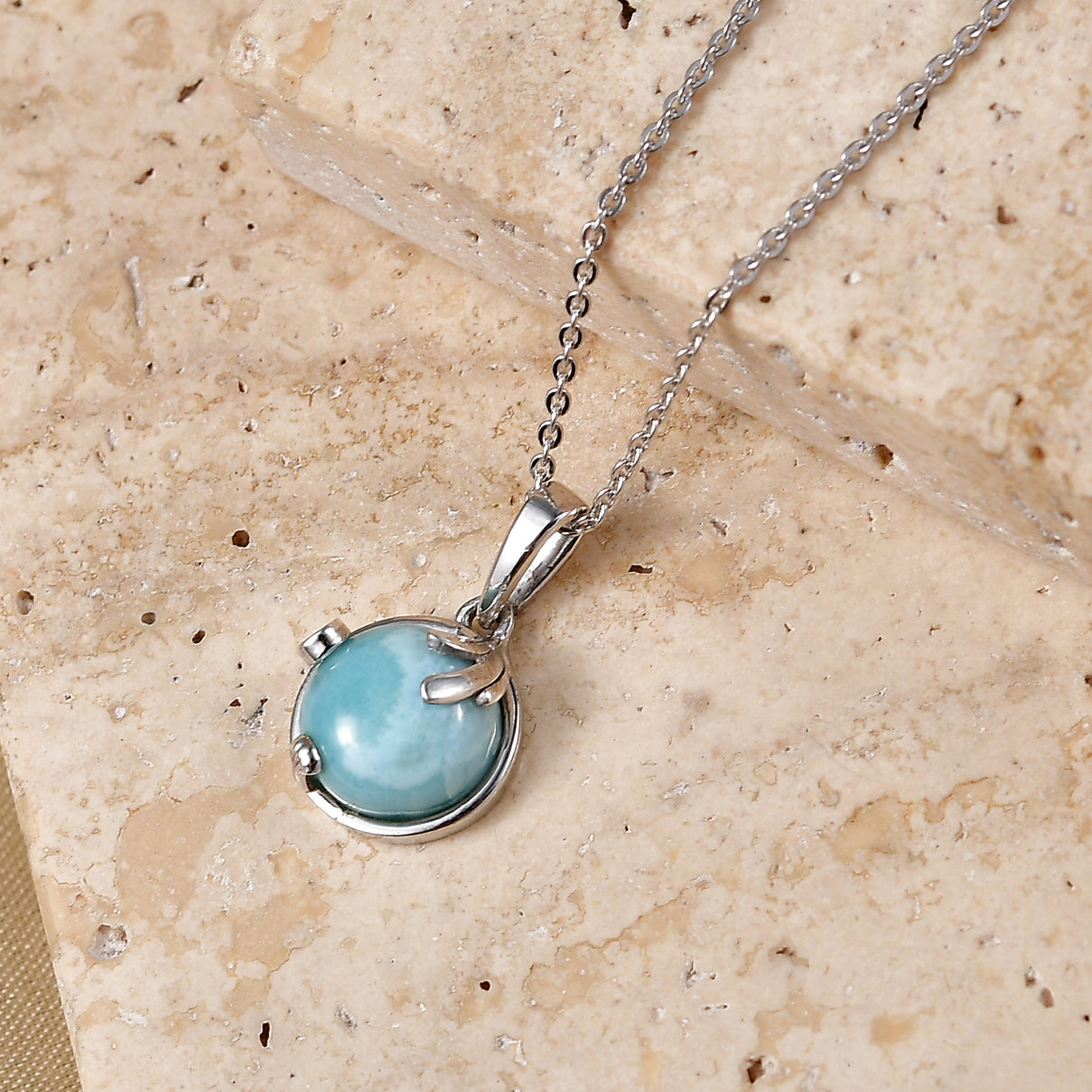 D'Joy - Natural Larimar &amp; White Zircon Drop Pendant with Chain (Size 20) in Platinum Overlay Sterling Silver 2.36 Ct. 4484609 3