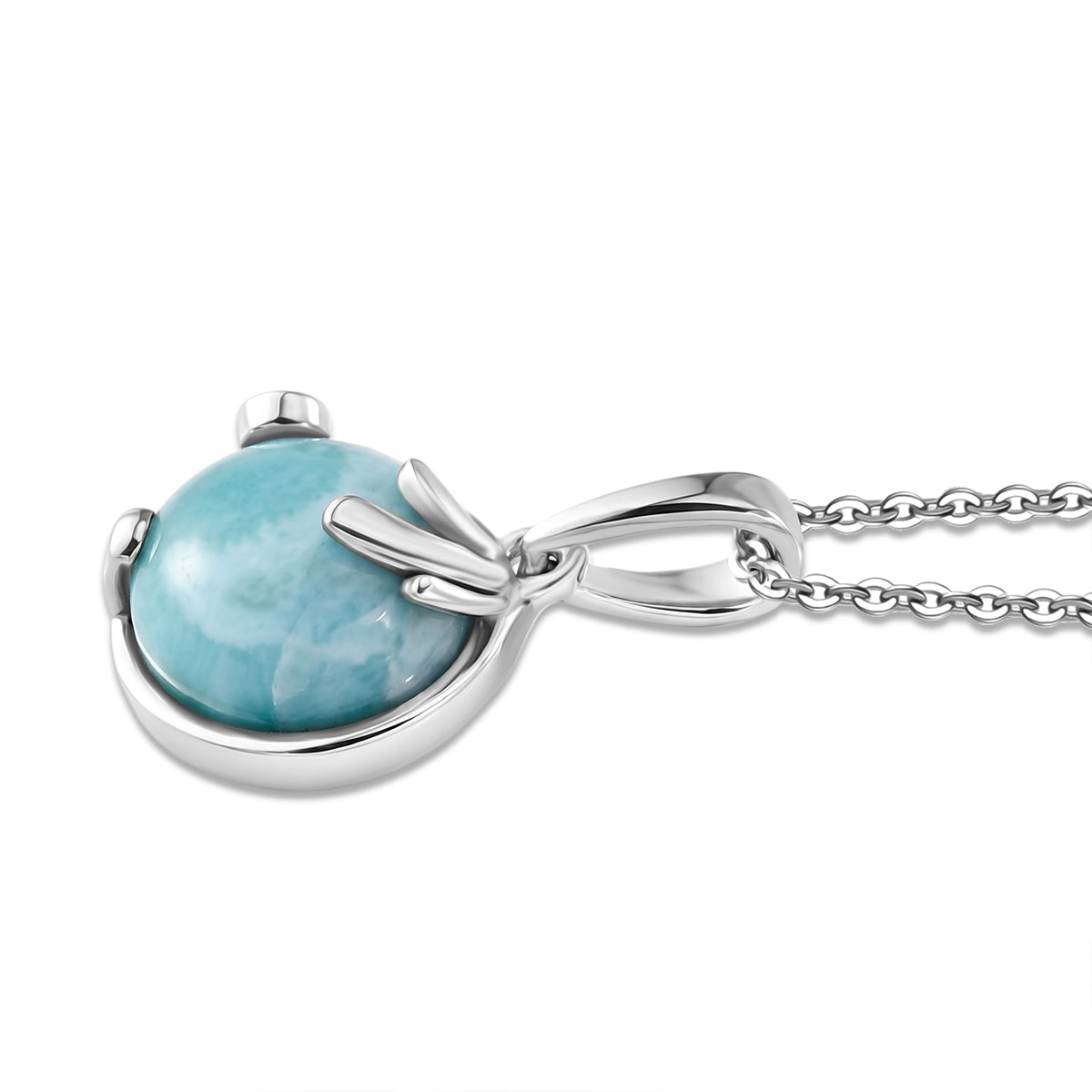 D'Joy - Natural Larimar &amp; White Zircon Drop Pendant with Chain (Size 20) in Platinum Overlay Sterling Silver 2.36 Ct. 4484609 4