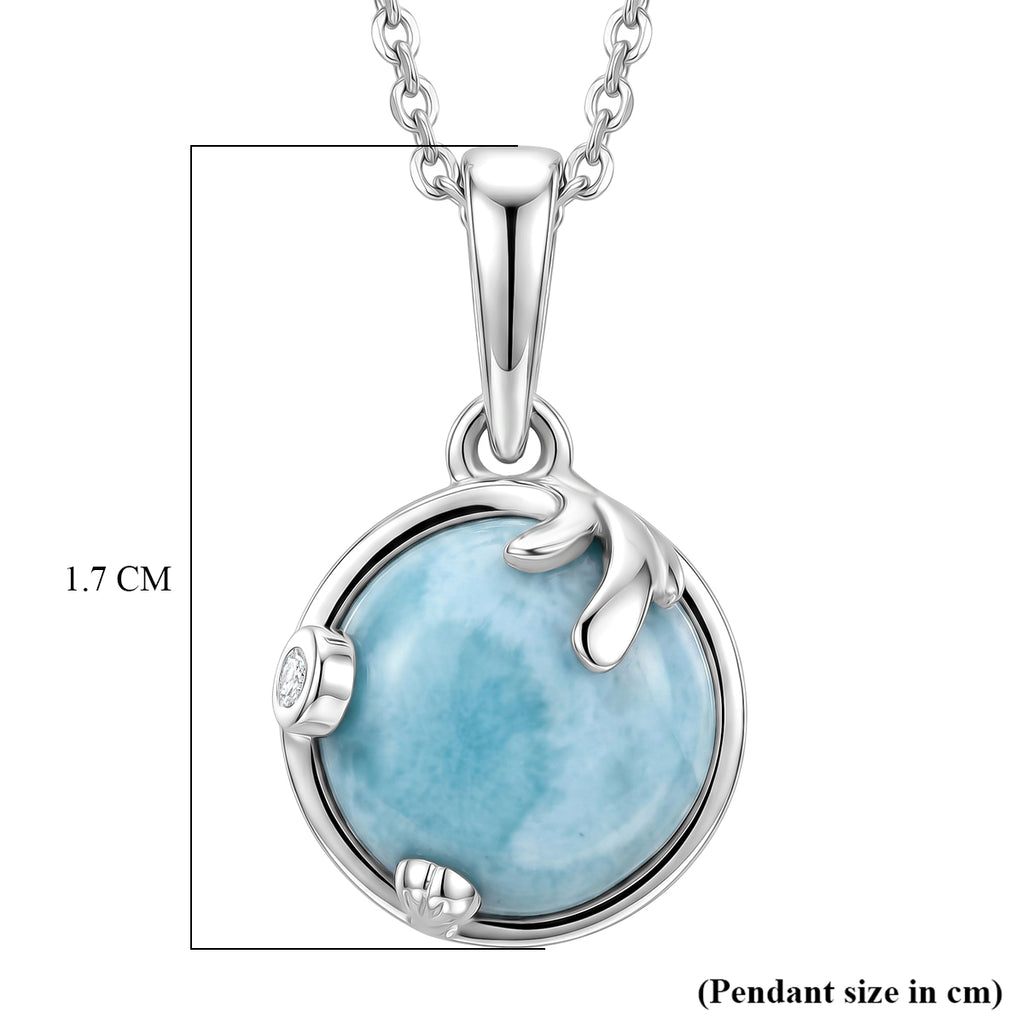 D'Joy - Natural Larimar & White Zircon Drop Pendant with Chain (Size 20) in Platinum Overlay Sterling Silver 2.36 Ct._4484609_5