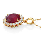 Luxuriant - African Ruby (7.15 Ct) & Lab Grown Diamond (1.00 Ct) Halo Pendant with Chain (Size 20) in 18K Vermeil Yellow Gold Plated Sterling Silver 8.40 Ct._4484973_3