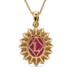 Luxuriant - African Ruby (7.15 Ct) & Lab Grown Diamond (1.00 Ct) Halo Pendant with Chain (Size 20) in 18K Vermeil Yellow Gold Plated Sterling Silver 8.40 Ct._4484973_4