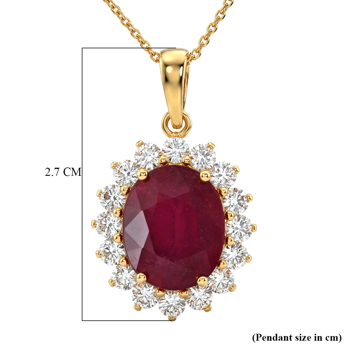 Luxuriant - African Ruby (7.15 Ct) &amp; Lab Grown Diamond (1.00 Ct) Halo Pendant with Chain (Size 20) in 18K Vermeil Yellow Gold Plated Sterling Silver 8.40 Ct. 4484973 6