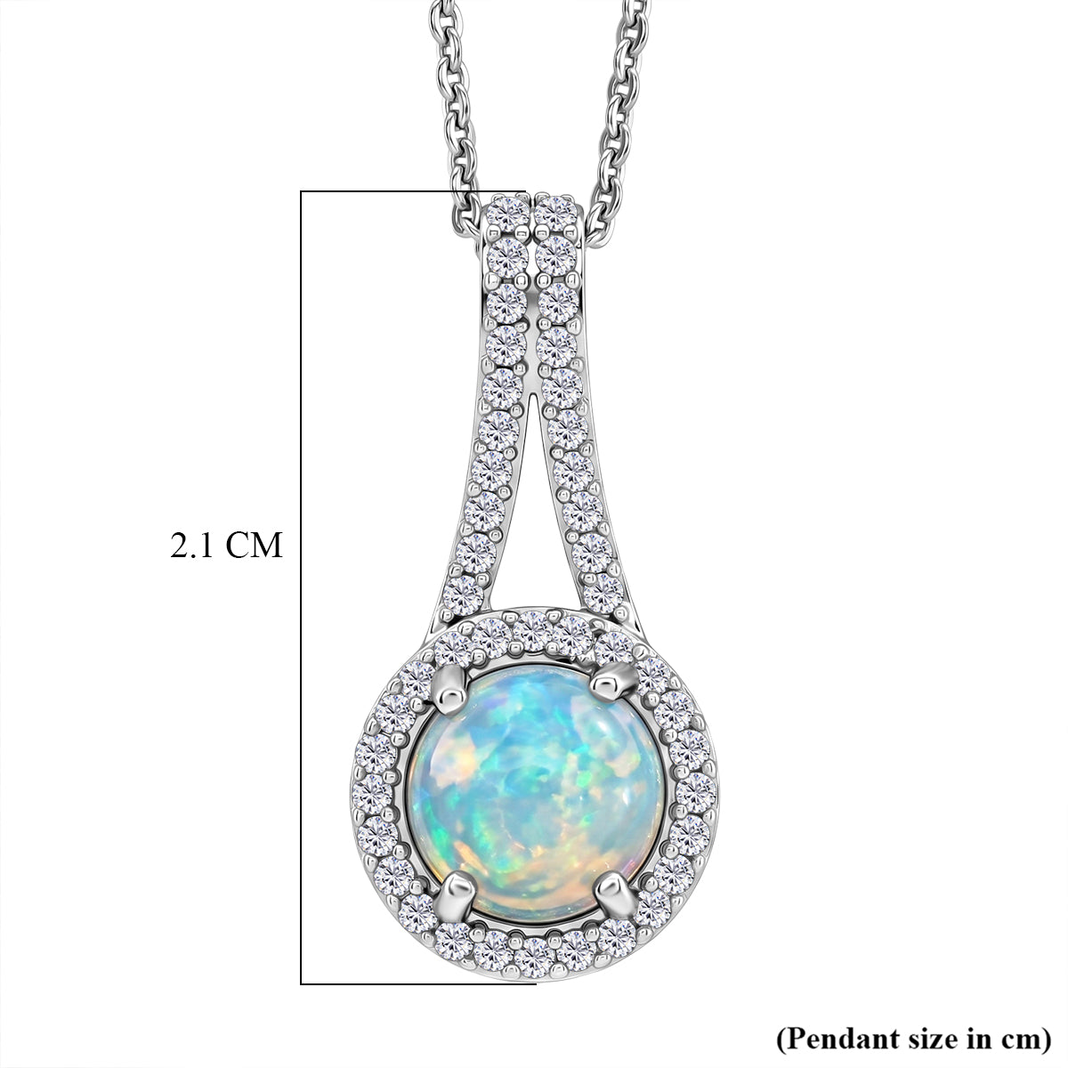 D'Joy - Ethiopian Opal &amp; White Zircon Halo Drop Pendant with Chain (Size 20) in Rhodium Overlay Sterling Silver 1.34 Ct. 4484978 4