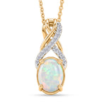 D'Joy - Ethiopian Opal & White Zircon Pendant with Chain (Size 20) in Yellow Gold Plated Sterling Silver 1.06 Ct._4484983