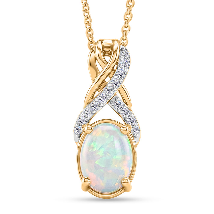 D'Joy - Ethiopian Opal &amp; White Zircon Pendant with Chain (Size 20) in Yellow Gold Plated Sterling Silver 1.06 Ct. 4484983 1