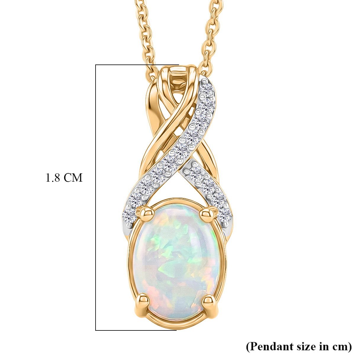 D'Joy - Ethiopian Opal &amp; White Zircon Twisted Infinity Pendant with Chain (Size 20) in Yellow Gold Plated Sterling Silver 1.06 Ct. V32518215 4