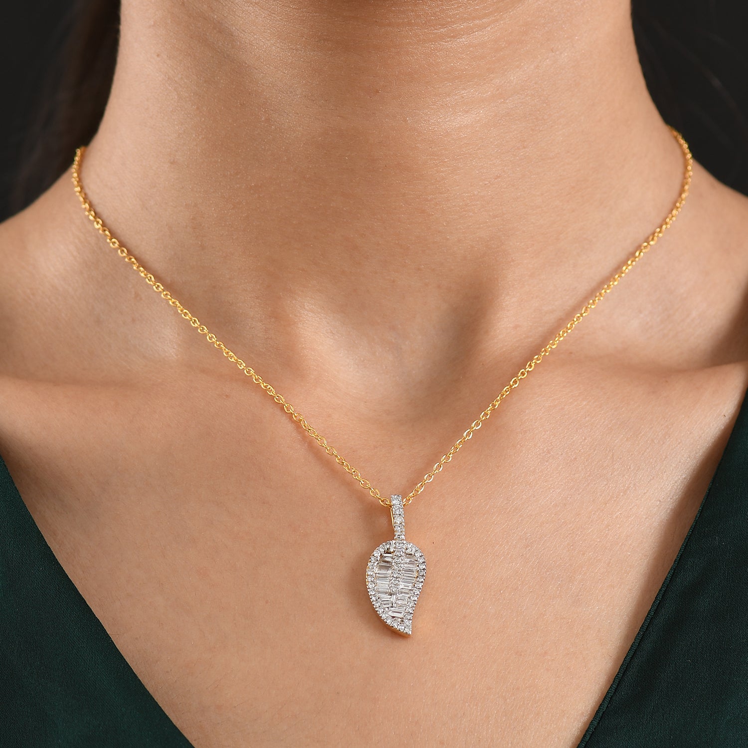 JCK VEGAS CLOSEOUT DEAL - Lab Grown Diamond (SI-G-H) Leaf Drop Pendant with Chain (Size 20) in 18K Vermeil Yellow Gold Plated Sterling Silver 1.50 Ct. 4485029 2