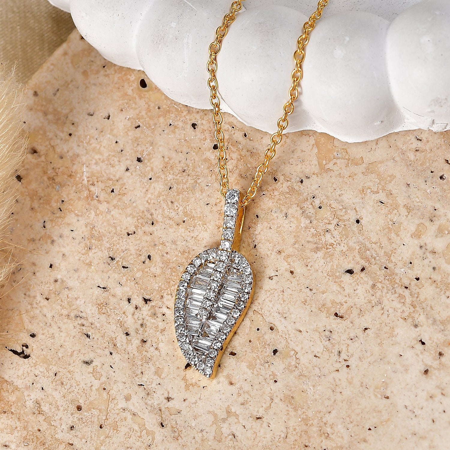 JCK VEGAS CLOSEOUT DEAL - Lab Grown Diamond (SI-G-H) Leaf Drop Pendant with Chain (Size 20) in 18K Vermeil Yellow Gold Plated Sterling Silver 1.50 Ct. 4485029 3