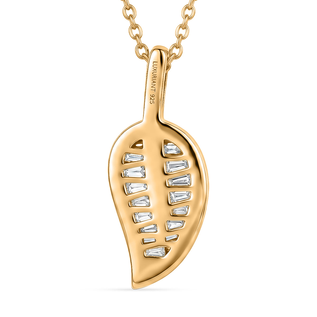 JCK VEGAS CLOSEOUT DEAL - Lab Grown Diamond (SI-G-H) Leaf Drop Pendant with Chain (Size 20) in 18K Vermeil Yellow Gold Plated Sterling Silver 1.50 Ct. 4485029 5