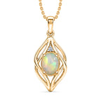 Luxuriant - Ethiopian Opal & Lab Grown Diamond (SI/G-H) Pendant with Chain (Size 20) in Yellow Gold Plated Sterling Silver 0.88 Ct._4485109