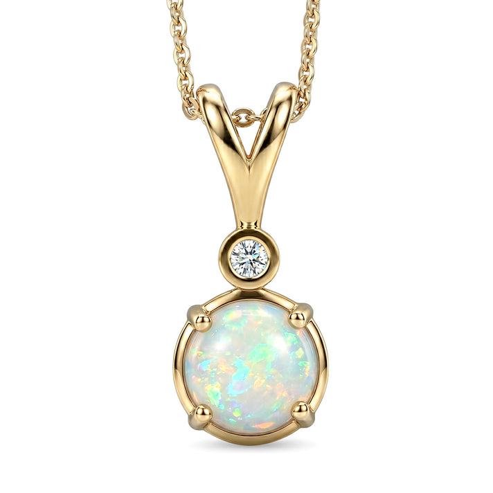 Luxuriant - Ethiopian Opal &amp; Lab Grown Diamond (SI-G-H) Drop Pendant with Chain (Size 20) in Yellow Gold Plated Sterling Silver 1.00 Ct. 4485120 1