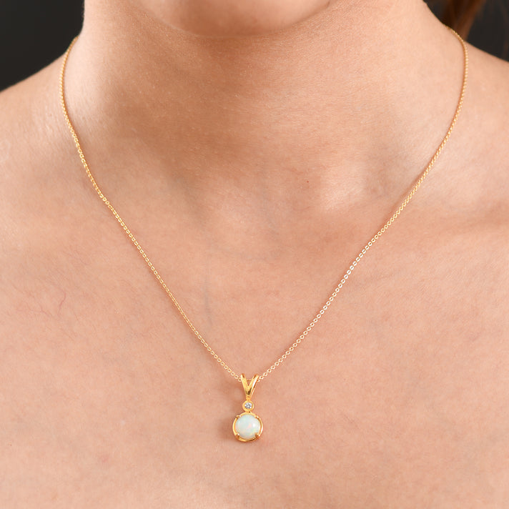 Luxuriant - Ethiopian Opal &amp; Lab Grown Diamond (SI-G-H) Drop Pendant with Chain (Size 20) in Yellow Gold Plated Sterling Silver 1.00 Ct. 4485120 2