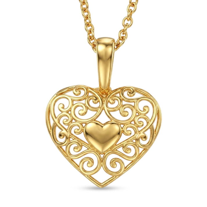 EverTrue Bronzella Collection - Filigree Heart Pendant with Chain (Size 20) in 18K Gold Plating 4485376 1