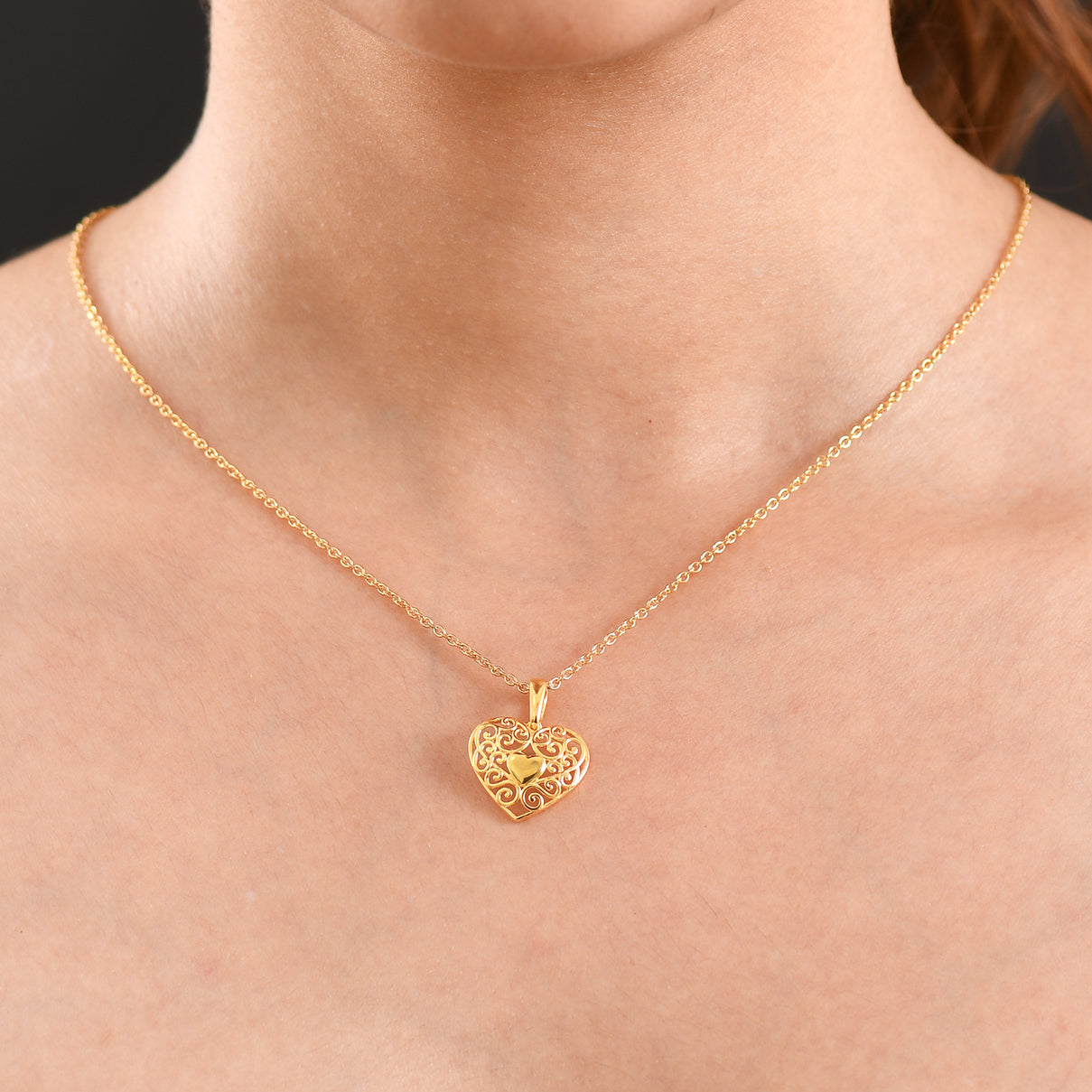 EverTrue Bronzella Collection - Filigree Heart Pendant with Chain (Size 20) in 18K Gold Plating 4485376 2