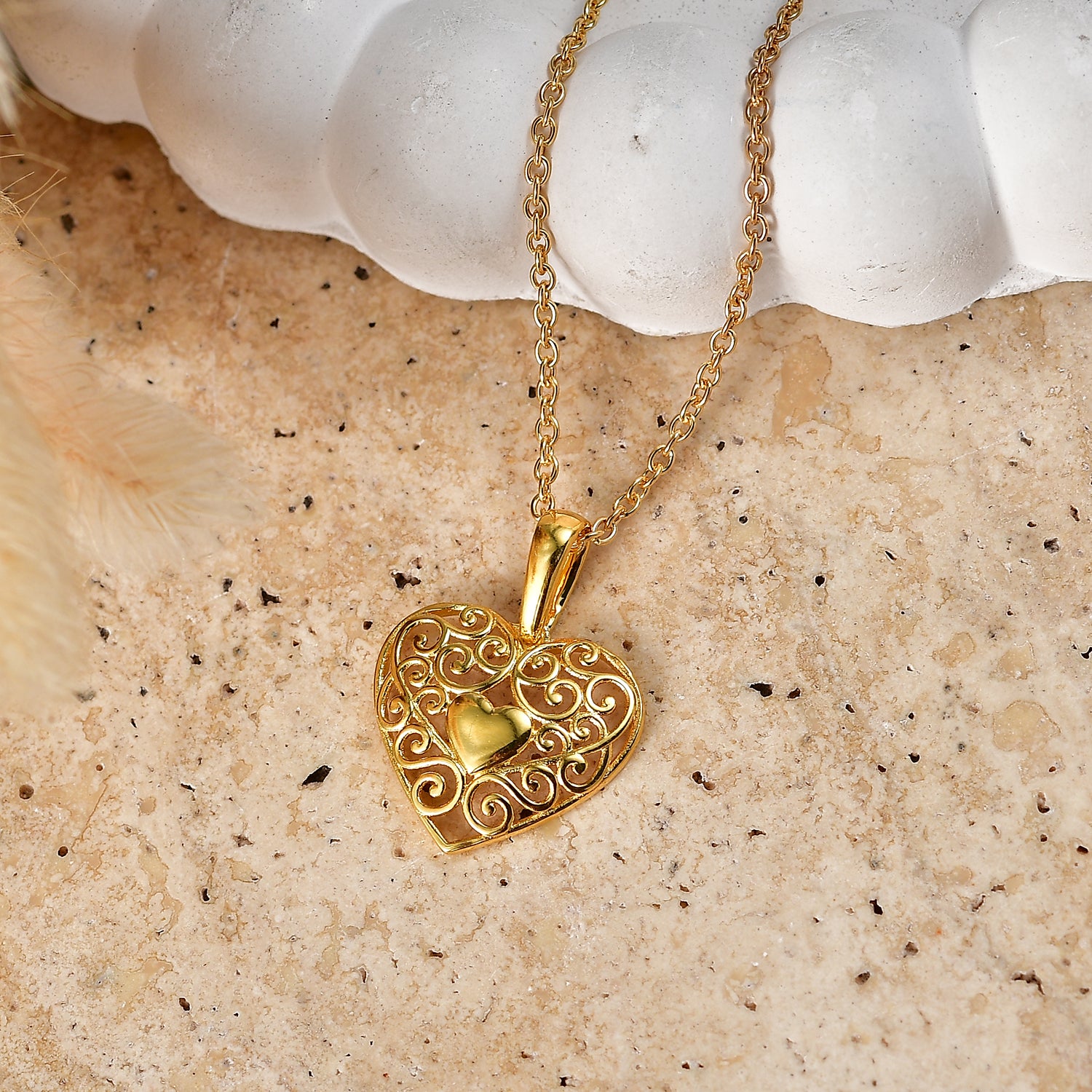 EverTrue Bronzella Collection - Filigree Heart Pendant with Chain (Size 20) in 18K Gold Plating 4485376 3