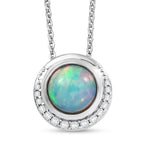 D'Joy - Ethiopian Opal & White Zircon Pendant with Chain (Size 20) in Rhodium Overlay Sterling Silver 1.07 Ct._4485410