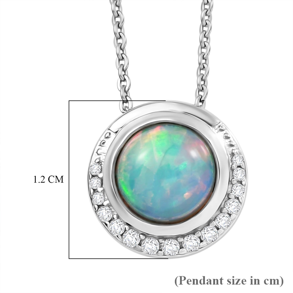D'Joy - Ethiopian Opal &amp; White Zircon Pendant with Chain (Size 20) in Rhodium Overlay Sterling Silver 1.07 Ct. V32514021 4