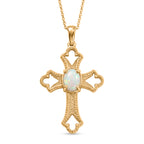 D'Joy - Ethiopian Opal Cross Pendant with Chain (Size 20) in Yellow Gold Plated Sterling Silver_4485411