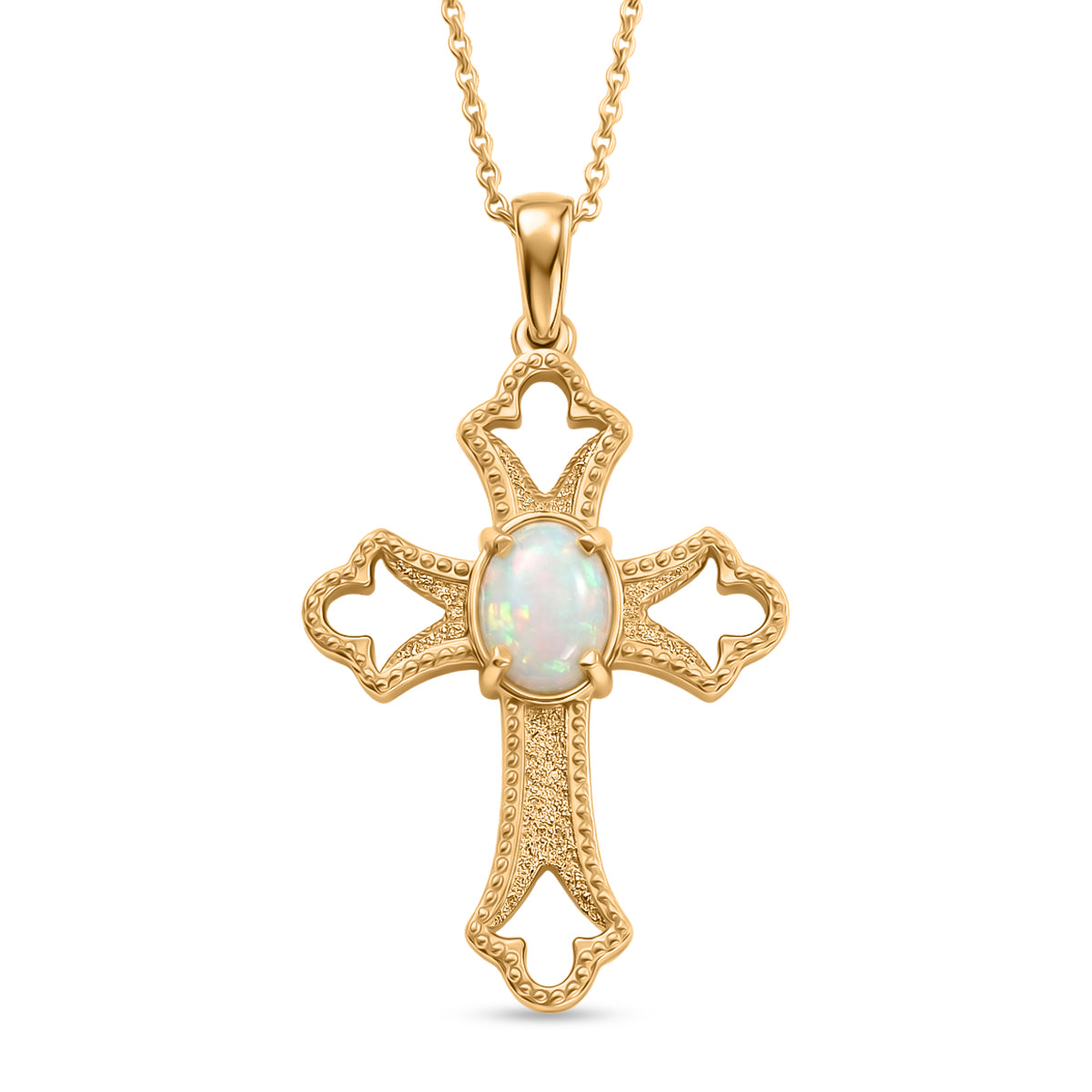 D'Joy - Ethiopian Opal Cross Pendant with Chain (Size 20) in Yellow Gold Plated Sterling Silver V32360521 0