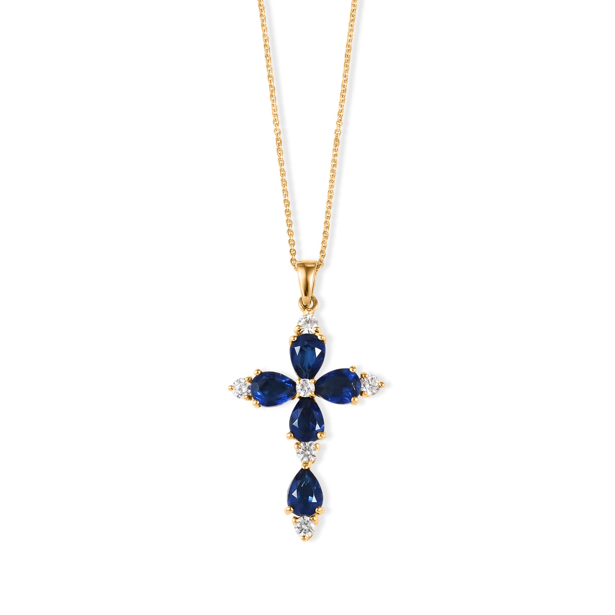 D'Joy - Ceylon Color Quartz &amp; White Zircon Cross Pendant with Chain (Size 20) in Yellow Gold Plated Sterling Silver 5.00 Ct. V32518220 0