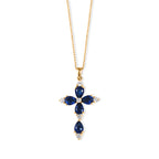 D'Joy - Ceylon Color Quartz & White Zircon Cross Pendant with Chain (Size 20) in Yellow Gold Plated Sterling Silver 5.00 Ct._4485563