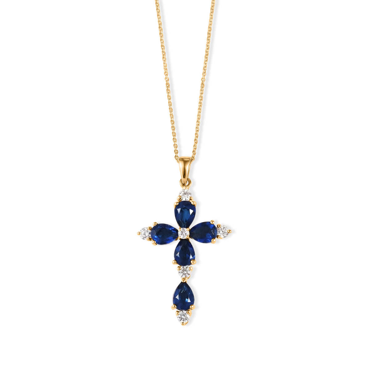 D'Joy - Ceylon Color Quartz &amp; White Zircon Cross Pendant with Chain (Size 20) in Yellow Gold Plated Sterling Silver 5.00 Ct. V32518220 0