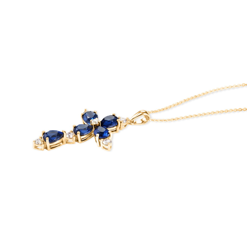 D'Joy - Ceylon Color Quartz & White Zircon Cross Pendant with Chain (Size 20) in Yellow Gold Plated Sterling Silver 5.00 Ct._4485563_3