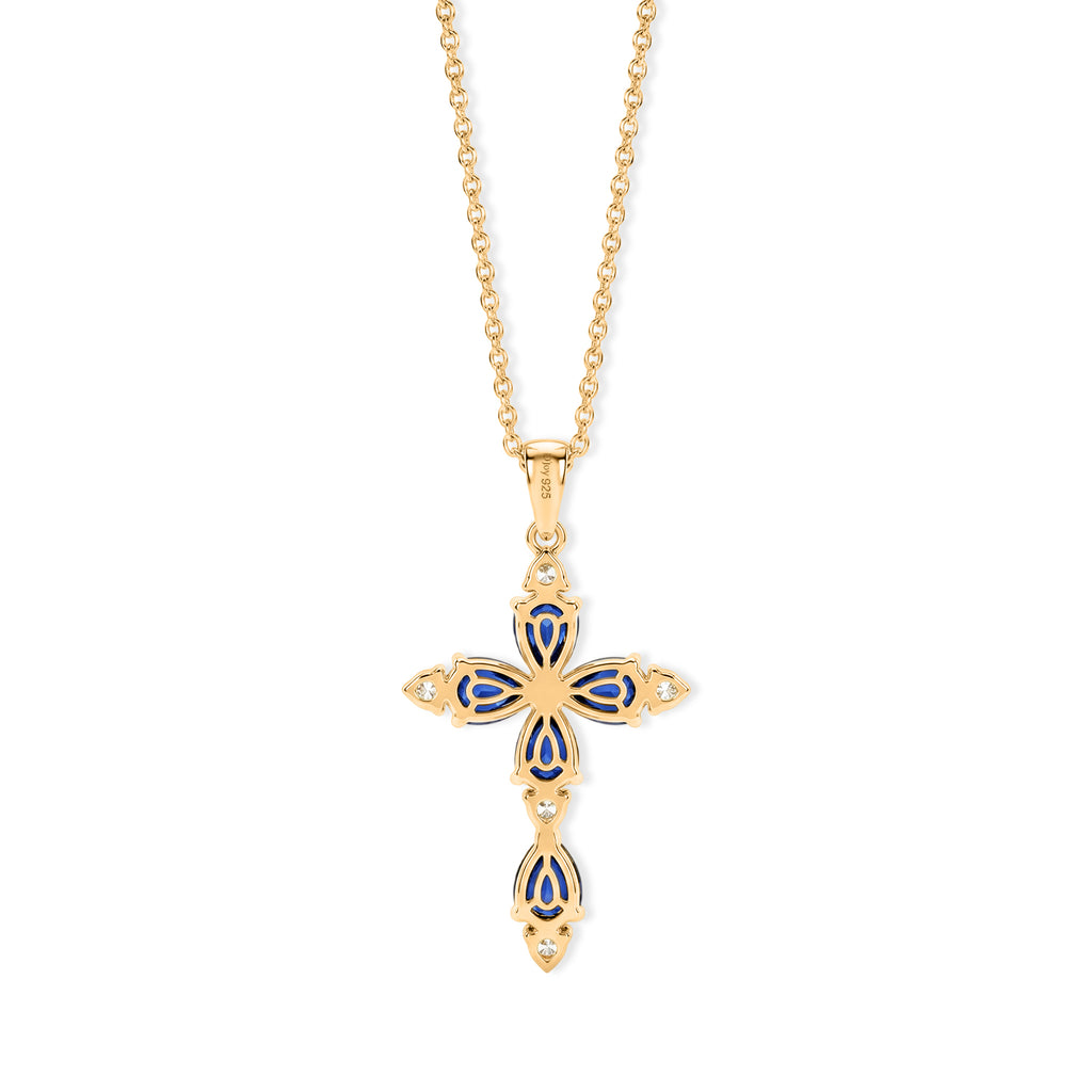 D'Joy - Ceylon Color Quartz & White Zircon Cross Pendant with Chain (Size 20) in Yellow Gold Plated Sterling Silver 5.00 Ct._4485563_4
