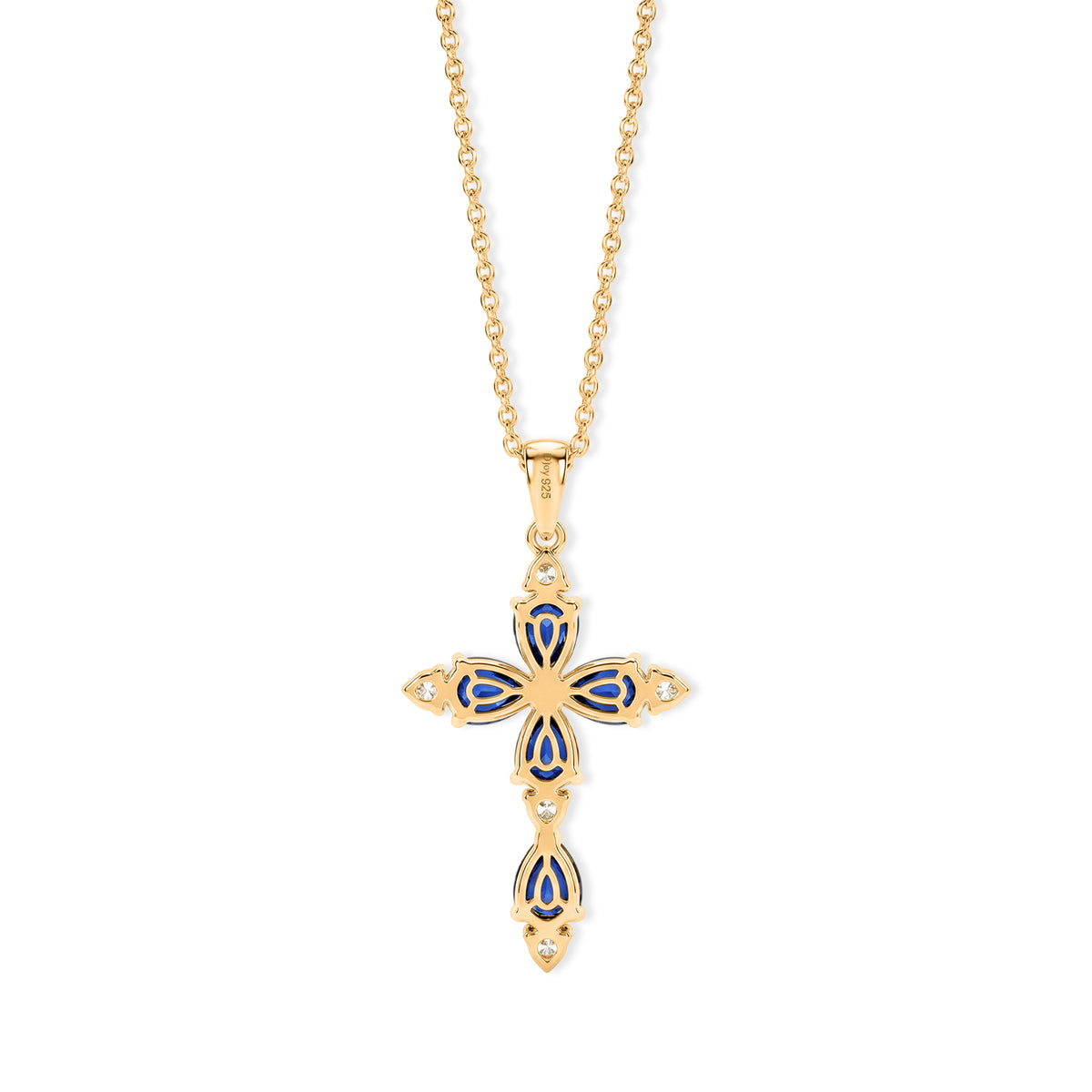 D'Joy - Ceylon Color Quartz &amp; White Zircon Cross Pendant with Chain (Size 20) in Yellow Gold Plated Sterling Silver 5.00 Ct. V32518220 5